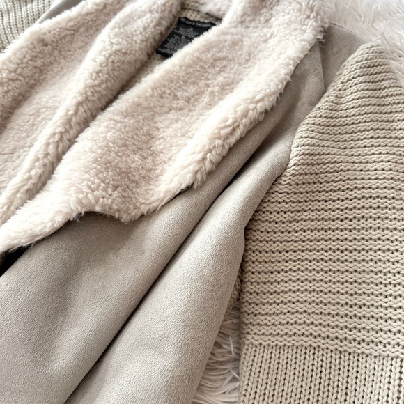 Chelsea & Theodore Oyster Faux Suede Sherpa Open Front Cardigan Sweater M - Picture 15 of 16